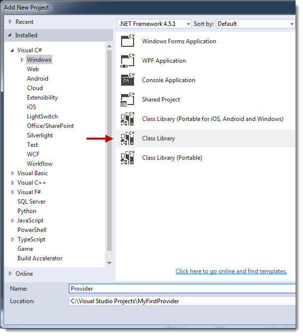 dialog for creating a class library