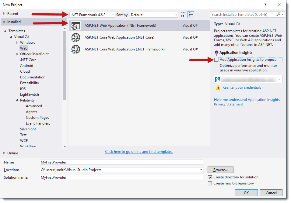 dialog for adding a web application