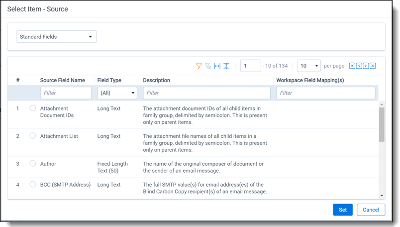 example of a field mapping dialog